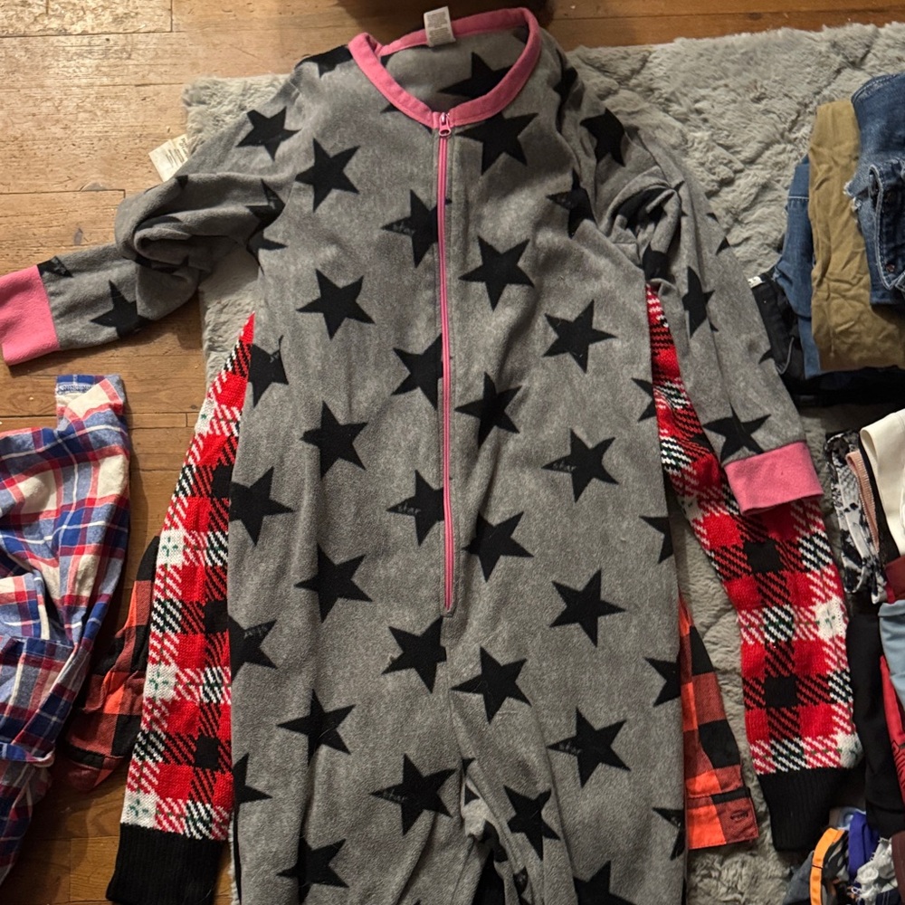 Gray Star Pattern Onesie with Pink Accents